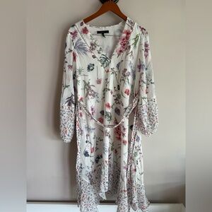 BCBGMAXAZRIA Women White Floral V-Neck Long Sleeve Midi Dress Size 4